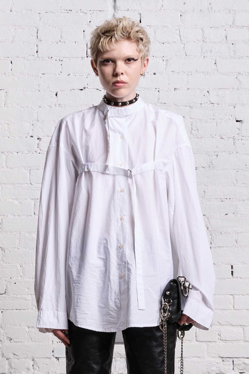 r13 belted button up white 38642264178857