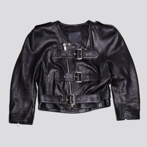 r13 belted motorcycle jacket black 38642262409385