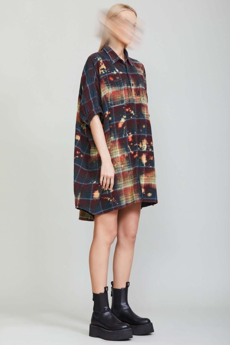 r13 bleached plaid oversized boxy shirtdress 36958030037161