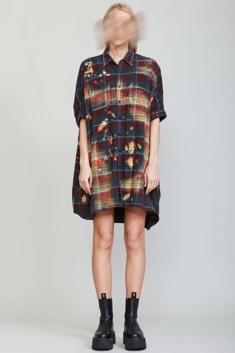 r13 bleached plaid oversized boxy shirtdress 36958030069929