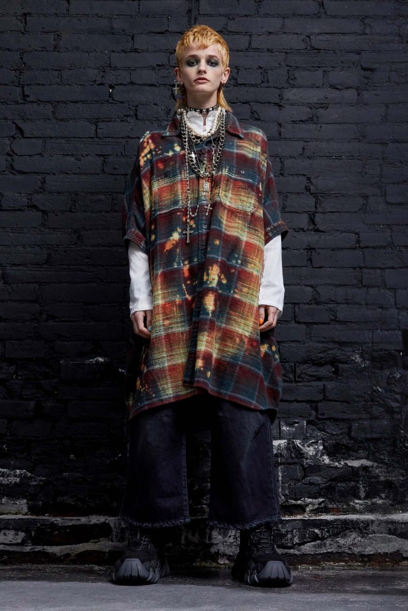 r13 bleached plaid oversized boxy shirtdress 36958030135465