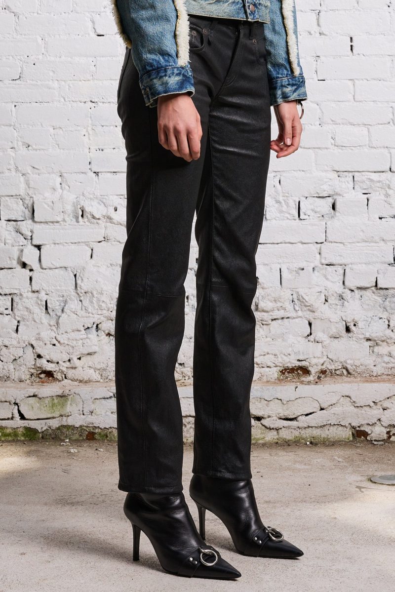 r13 boy straight leather pant black 38642270797993