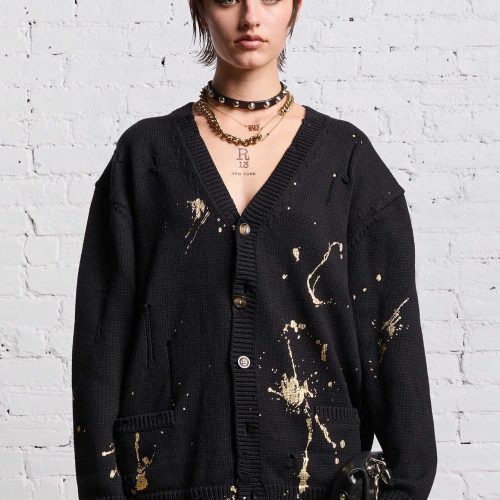 r13 boyfriend cardigan gold splattered black 38642264637609