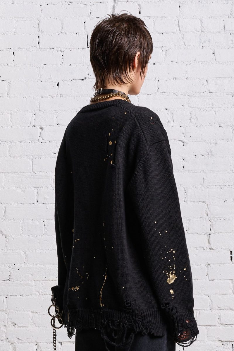 r13 boyfriend cardigan gold splattered black 38642264703145