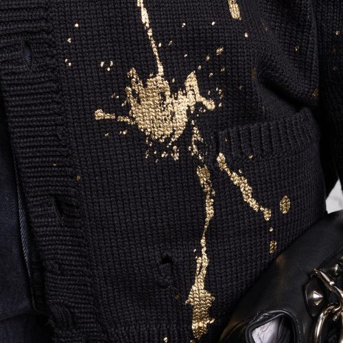 r13 boyfriend cardigan gold splattered black 38642264768681