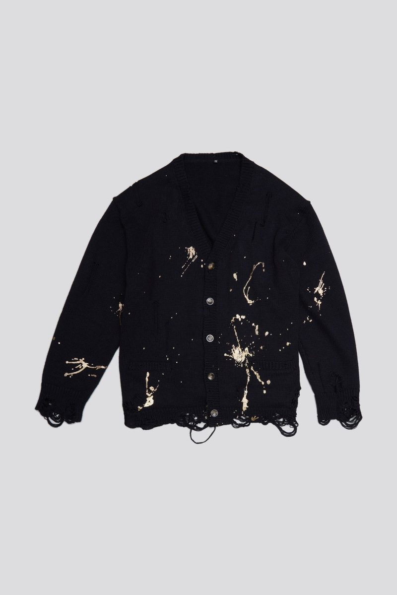 r13 boyfriend cardigan gold splattered black 38642264801449