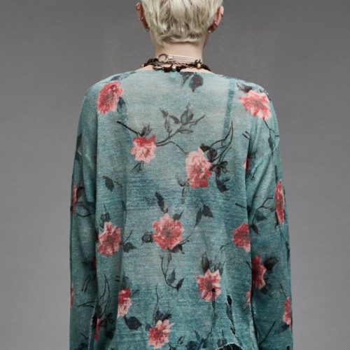 r13 cast off neck boyfriend sweater blue floral 38901477114025