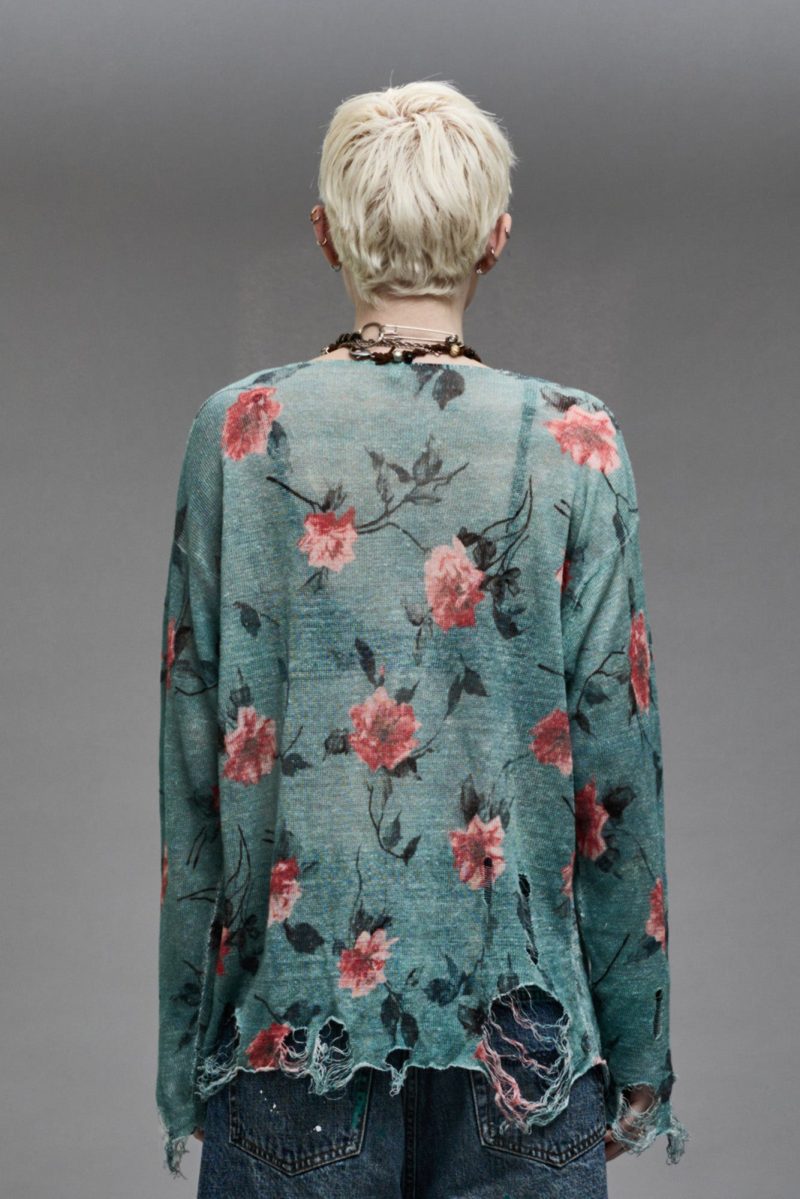 r13 cast off neck boyfriend sweater blue floral 38901477114025