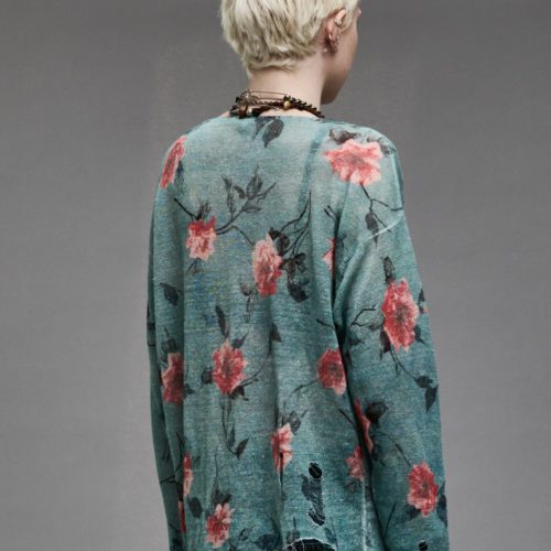 r13 cast off neck boyfriend sweater blue floral 38901477277865