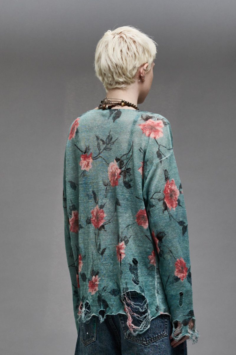 r13 cast off neck boyfriend sweater blue floral 38901477277865