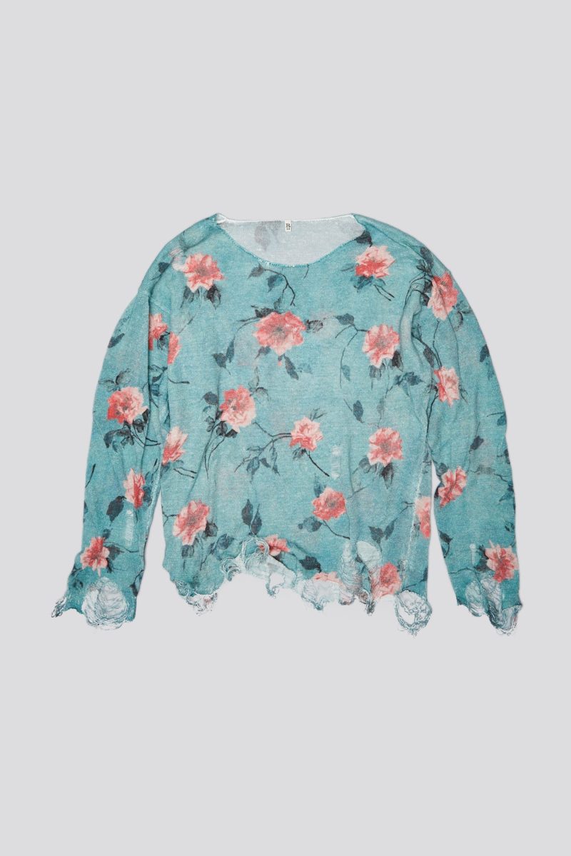 r13 cast off neck boyfriend sweater blue floral 38951801553065