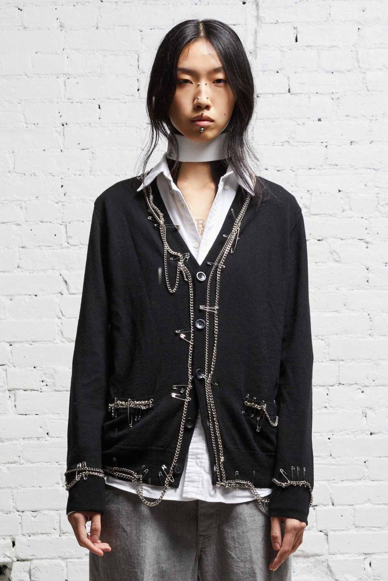 r13 chain embellished cardigan black 38017619296425