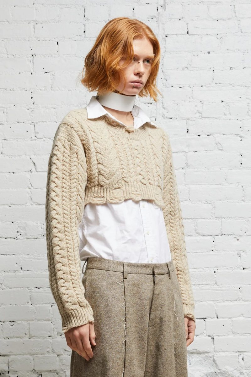 r13 cropped cable sweater oatmeal 38017619919017