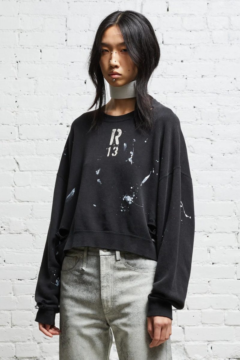 r13 cropped r13 crewneck acid black 38017621655721