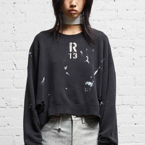 r13 cropped r13 crewneck acid black 38017621721257