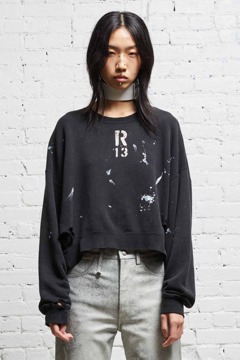 r13 cropped r13 crewneck acid black 38017621721257