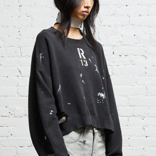 r13 cropped r13 crewneck acid black 38017621754025