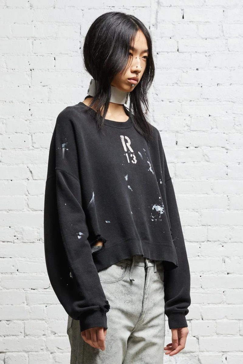 r13 cropped r13 crewneck acid black 38017621754025