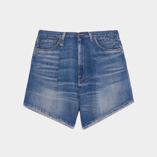 r13 damon pleated short cliff linen indigo 37260097781929