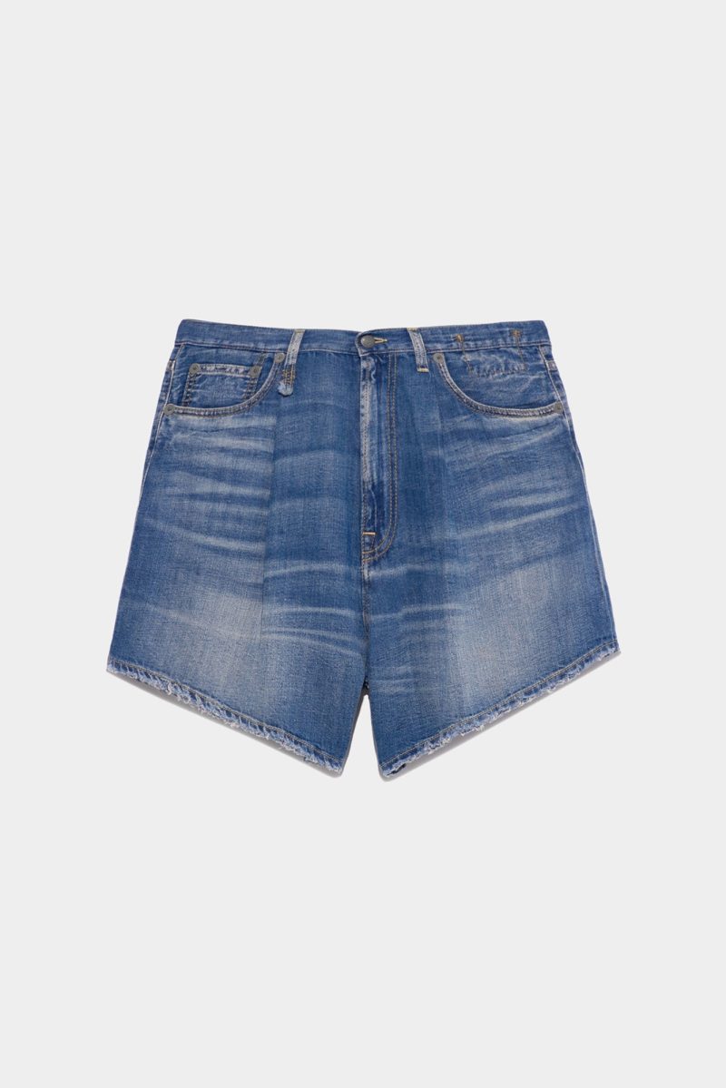 r13 damon pleated short cliff linen indigo 37260097781929