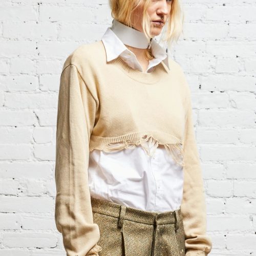 r13 destroyed cropped pullover khaki 38017624047785