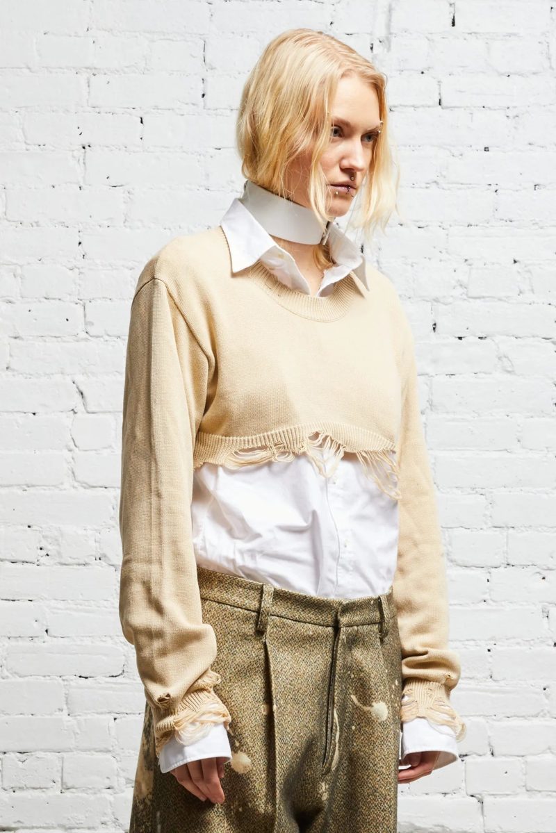 r13 destroyed cropped pullover khaki 38017624047785