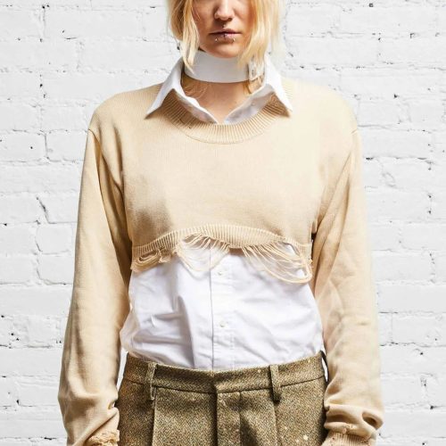 r13 destroyed cropped pullover khaki 38017624113321