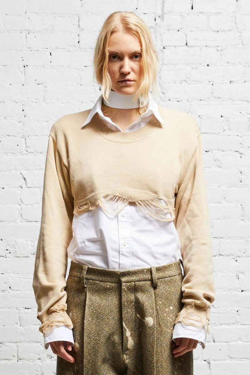 r13 destroyed cropped pullover khaki 38017624113321