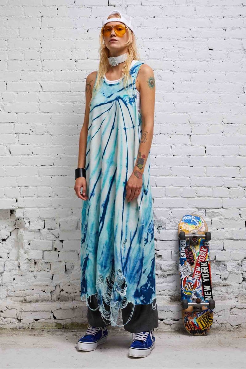 r13 destroyed knit tank dress blue tie dye 37614320222377