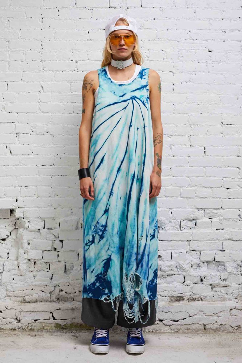 r13 destroyed knit tank dress blue tie dye 37614320287913