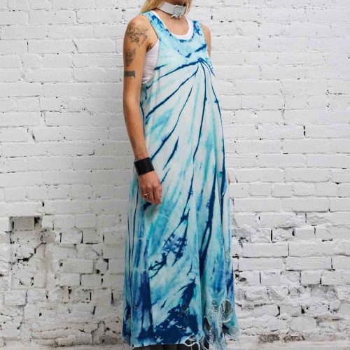 r13 destroyed knit tank dress blue tie dye 37614320320681