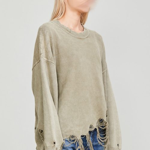 r13 destroyed oversized pullover light green 37016489132201