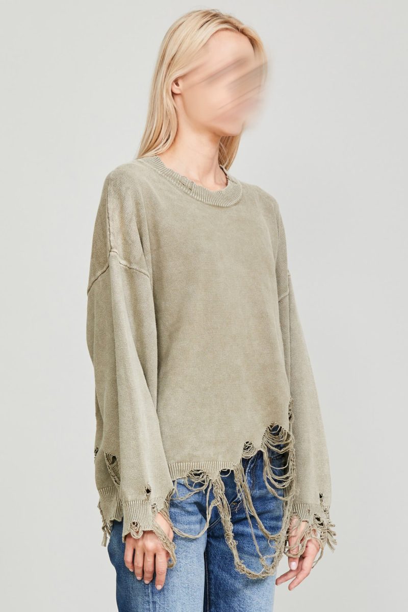 r13 destroyed oversized pullover light green 37016489132201