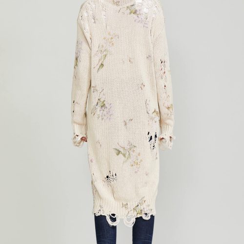 r13 distressed long cardigan floral on khaki 37016573083817