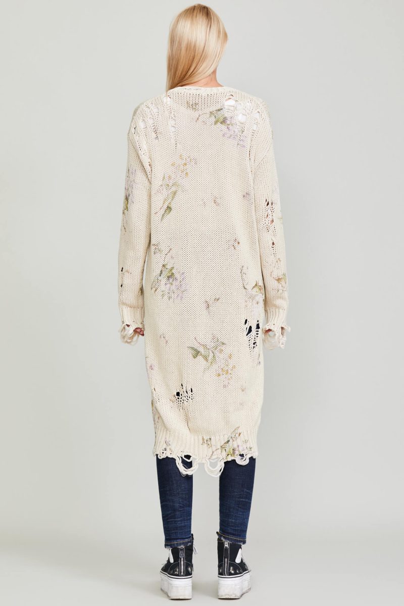 r13 distressed long cardigan floral on khaki 37016573083817