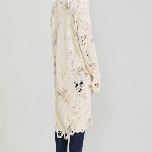 r13 distressed long cardigan floral on khaki 37016573149353