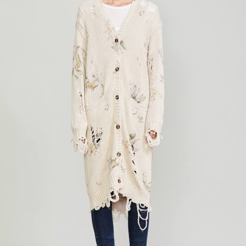 r13 distressed long cardigan floral on khaki 37016578490537