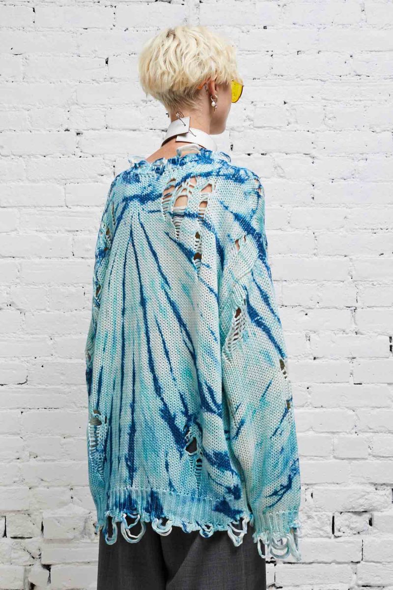 r13 distressed oversized pullover blue tie dye 37614324416681