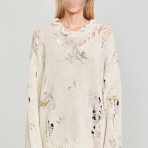 r13 distressed oversized sweater floral on khaki 37016475828393