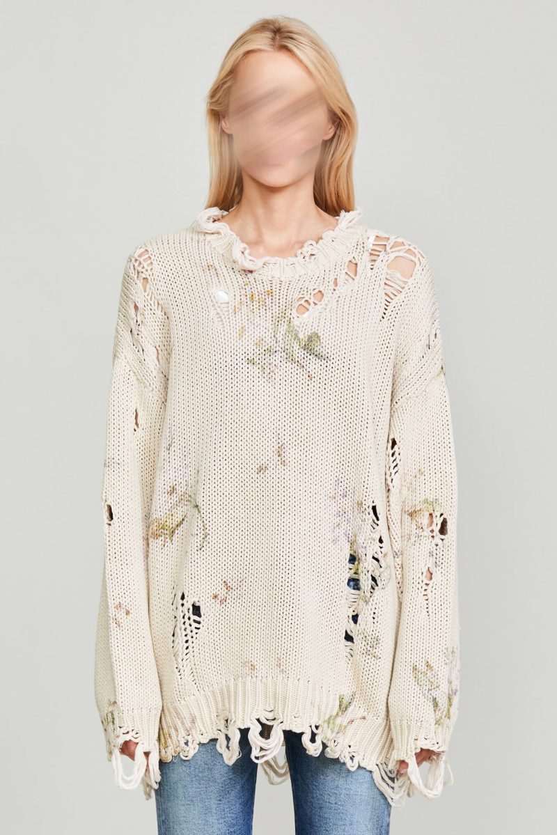 r13 distressed oversized sweater floral on khaki 37016475828393