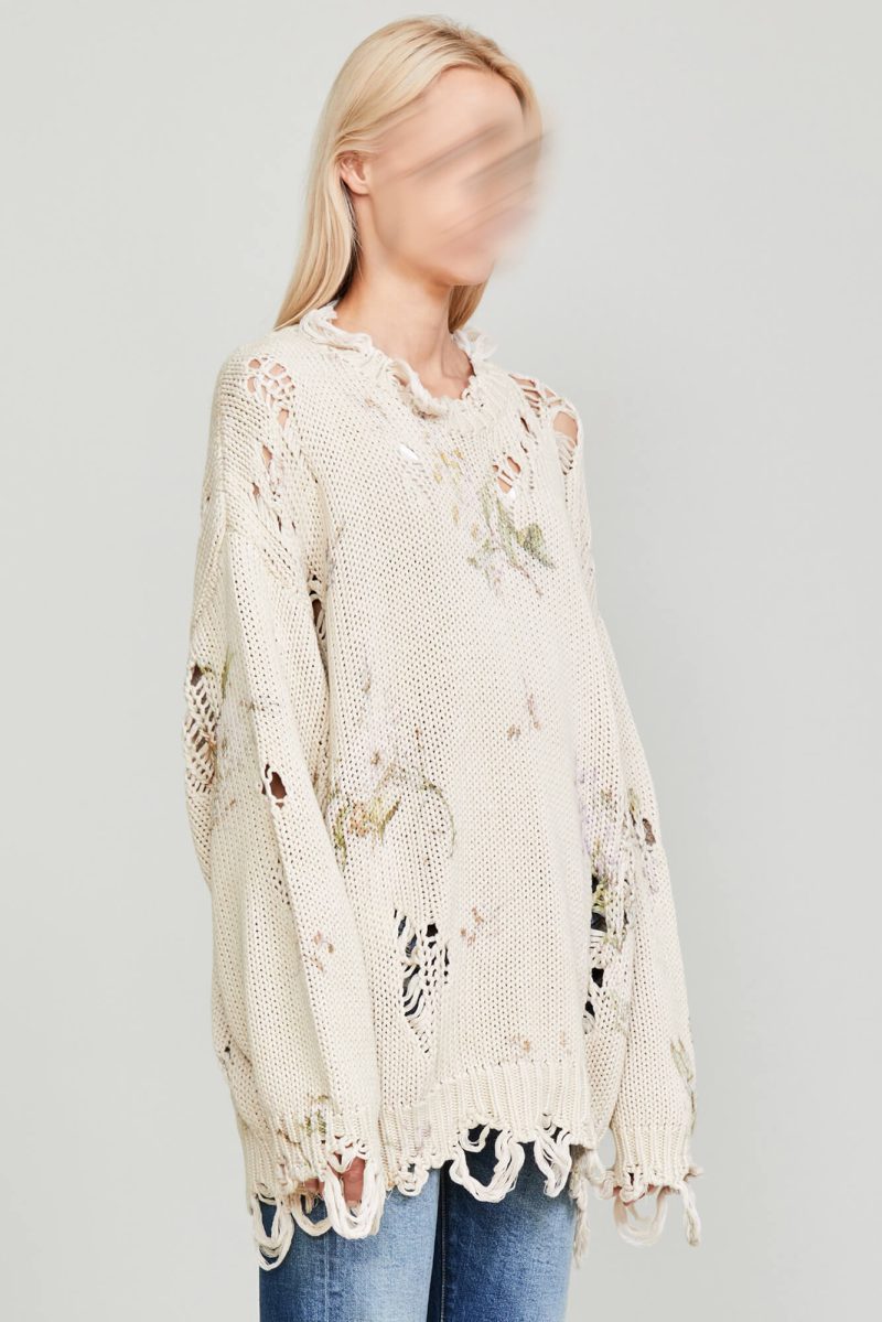 r13 distressed oversized sweater floral on khaki 37016475861161