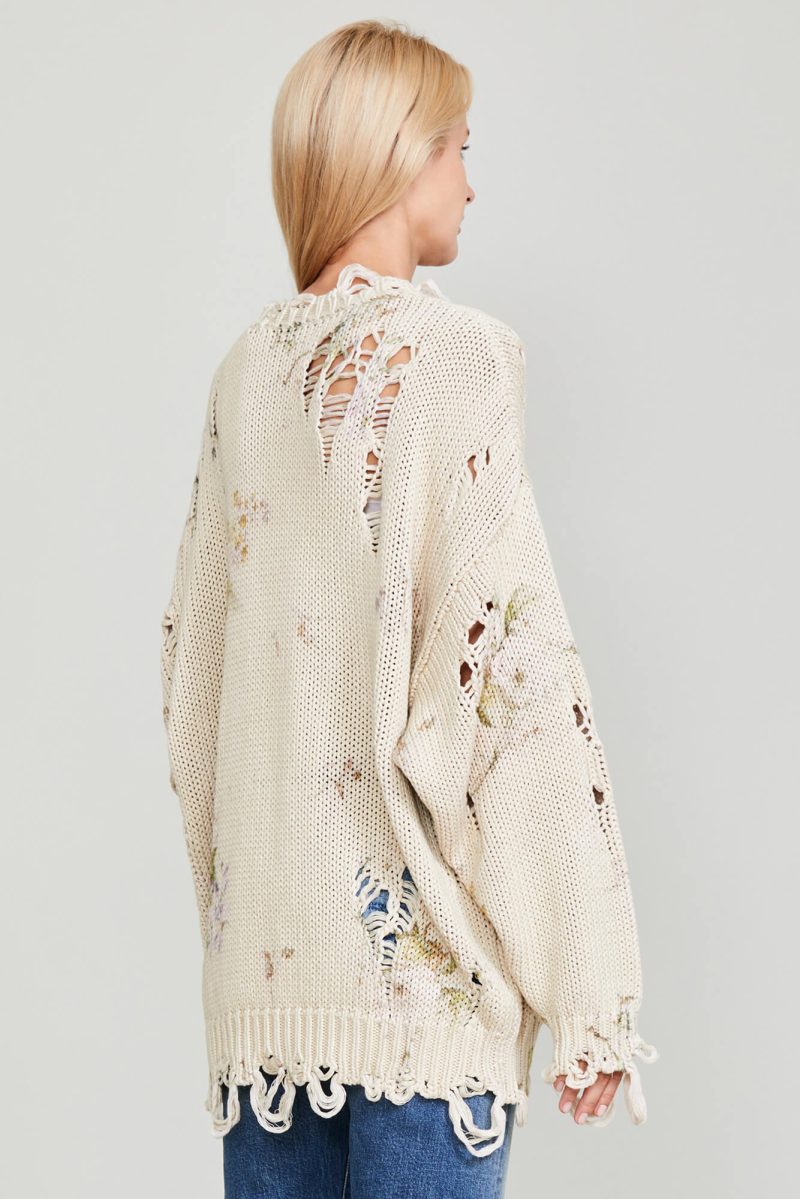 r13 distressed oversized sweater floral on khaki 37016476680361