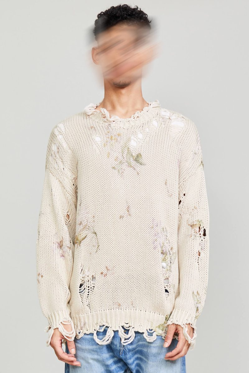 r13 distressed oversized sweater floral on khaki 37379929931945