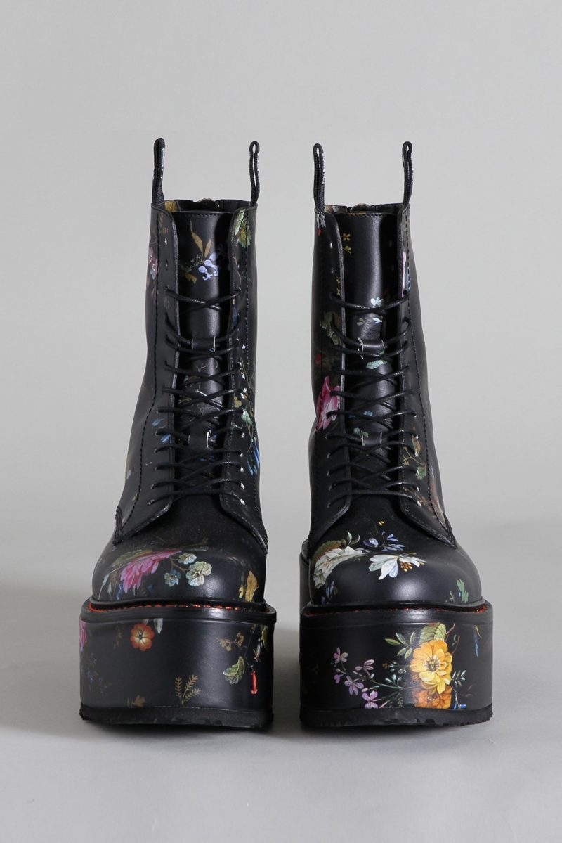 r13 double stack boot black floral 15450537230407