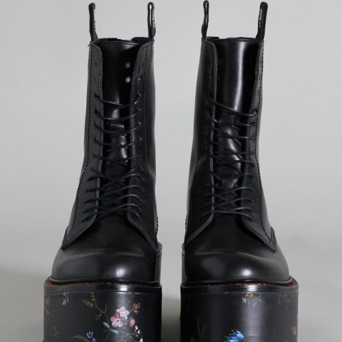 r13 double stack boot black with floral platform 15450535559239