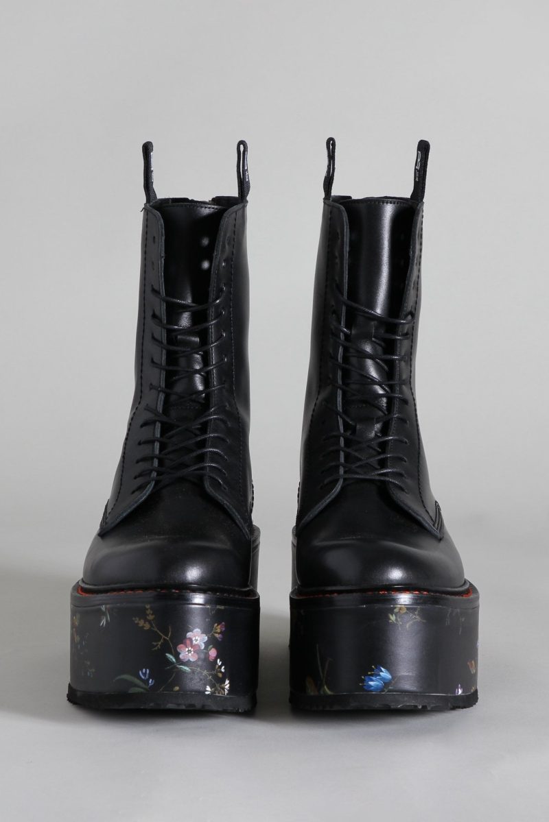 r13 double stack boot black with floral platform 15450535559239