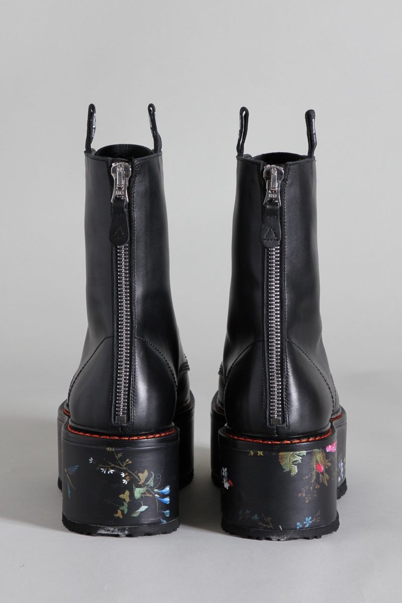 r13 double stack boot black with floral platform 15450535592007