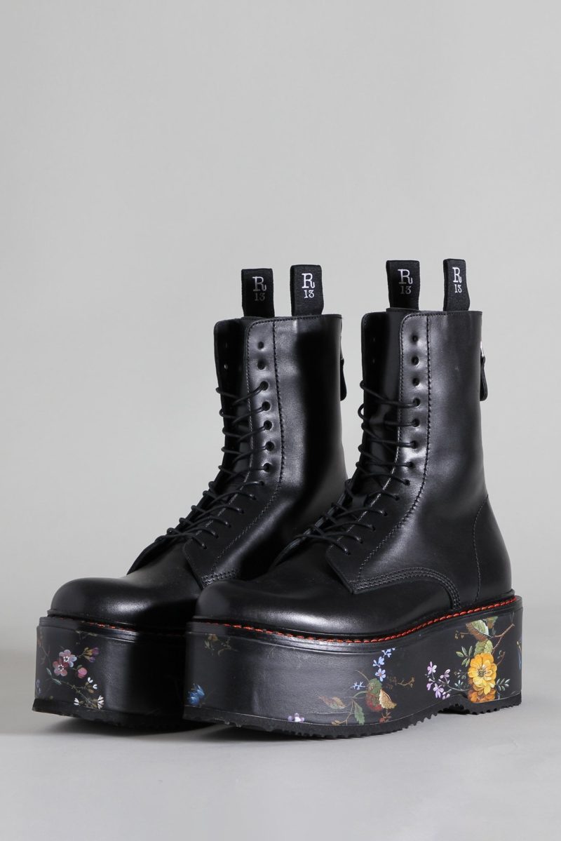 r13 double stack boot black with floral platform 15450535624775