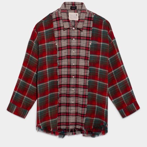 r13 drop neck combo work shirt blue and red plaid 37260106760361