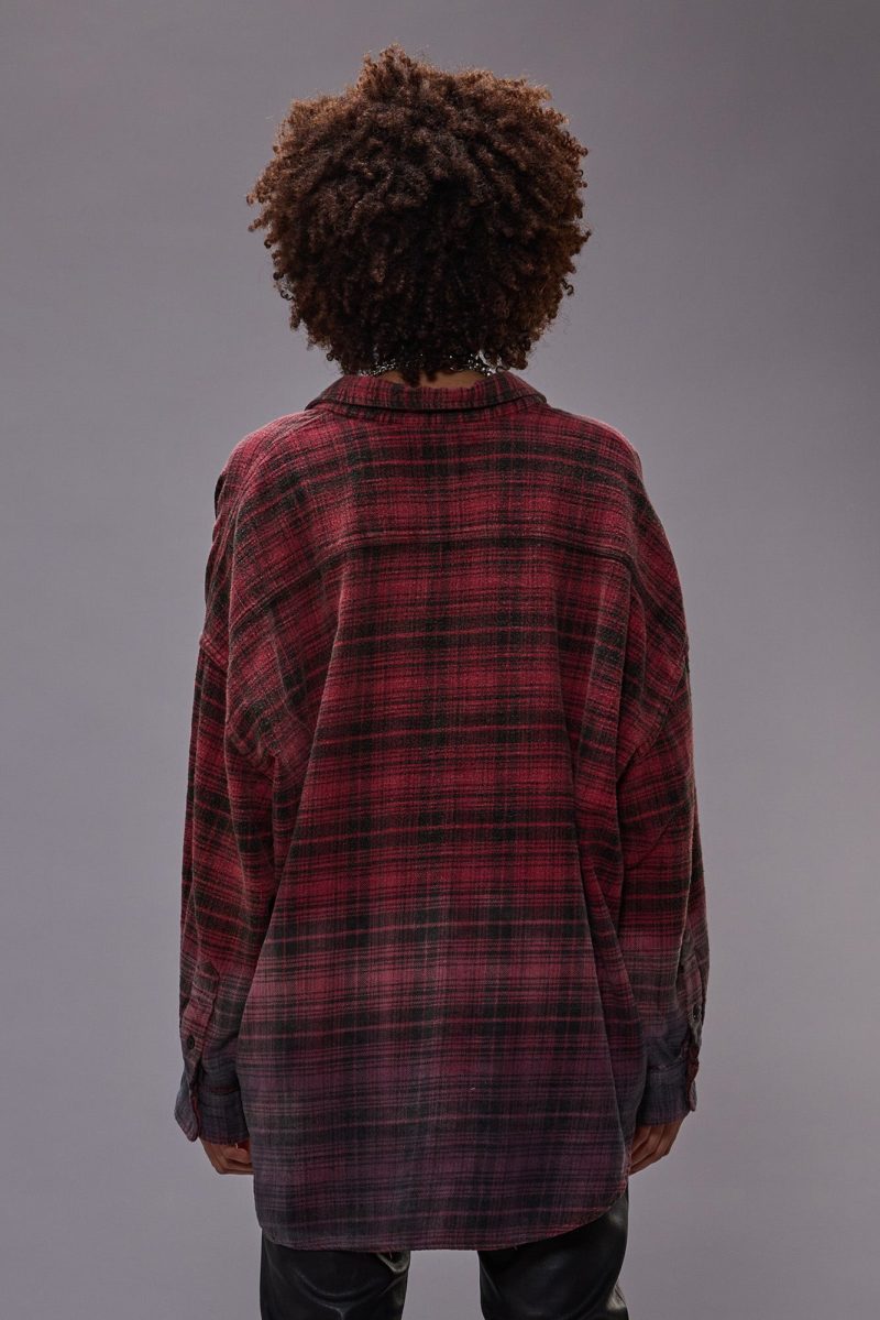 r13 drop neck workshirt dip dye red plaid 41015174463657